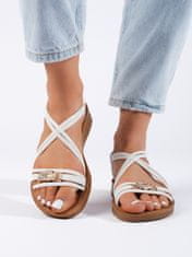 Amiatex Zajímavé bílé sandály dámské bez podpatku, bílé, 39