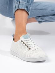 Amiatex Krásné dámské bílé tenisky bez podpatku + Ponožky Gatta Calzino Strech, bílé, 40