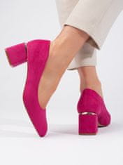 Amiatex Trendy růžové lodičky dámské na širokém podpatku + Ponožky Gatta Calzino Strech, odstíny růžové, 39
