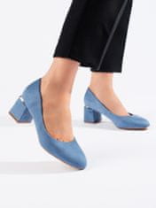 Amiatex Pohodlné dámské lodičky modré na širokém podpatku + Ponožky Gatta Calzino Strech, odstíny modré, 36