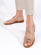Amiatex Luxusní hnědé dámské sandály na plochém podpatku, odstíny hnědé a béžové, 37