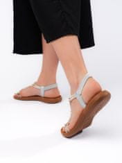Amiatex Praktické dámské stříbrné sandály na plochém podpatku, Srebrny, 39