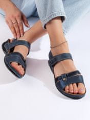 Amiatex Zajímavé sandály dámské modré na plochém podpatku, odstíny modré, 39
