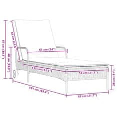 Vidaxl Zahradní lehátko s kolečky a poduškou béžové polyratan