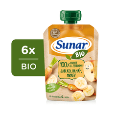 Sunar 6x BIO ovocná kapsička jablko, banán, mrkev 4m+, 100 g