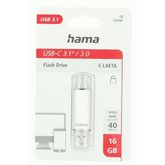 Hama Flash Pen Laeta, USB-C/USB-A 3.1, 16 GB, 40 MB/s, stříbrný