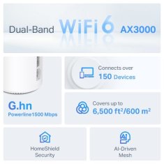 TP-Link WiFi router Deco PX50(2-pack) AX3000 + G15000, WiFi 6E, 1x 2.5GLAN, 2x GLAN / 574Mbps 2,4GHz/ 2402Mbps 5GHz