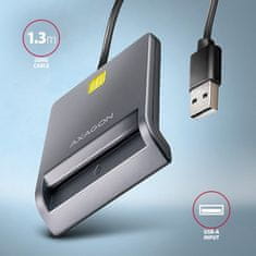 AXAGON CRE-SM3T, USB-A FlatReader čtečka kontaktních karet Smart card (eObčanka), kabel 1.3m