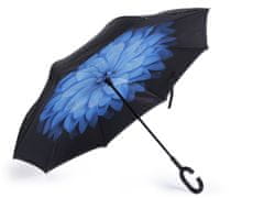 Obrácený deštník dvouvrstvý - modrá květ