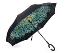 Obrácený deštník dvouvrstvý - zelená pírko