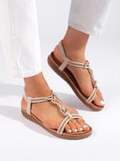 Amiatex Zajímavé sandály dámské hnědé na plochém podpatku, odstíny hnědé a béžové, 40