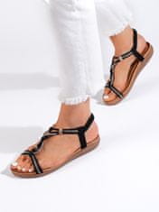 Amiatex Módní dámské sandály černé na plochém podpatku + Ponožky Gatta Calzino Strech, černé, 36