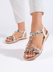 Amiatex Zajímavé dámské sandály bílé na plochém podpatku, bílé, 39