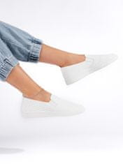 Amiatex Stylové dámské bílé tenisky bez podpatku + Ponožky Gatta Calzino Strech, bílé, 41