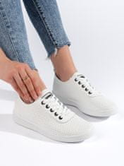 Amiatex Krásné tenisky dámské bílé bez podpatku + Ponožky Gatta Calzino Strech, bílé, 40