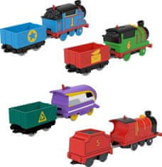 Mattel Tom a přátelé - Sada 4 vláčků s vagóny na baterie.