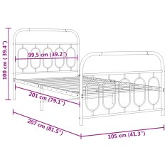 Vidaxl Kovový rám postele s hlavovým a nožním čelem bílý 100 x 200 cm