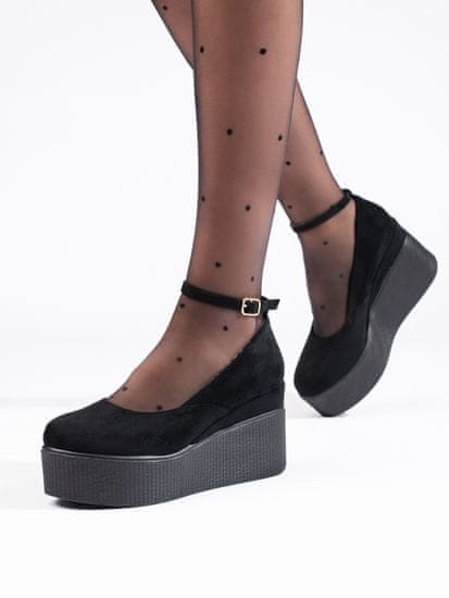 Amiatex Krásné černé dámské lodičky na klínku + Ponožky Gatta Calzino Strech