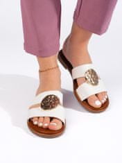 Amiatex Krásné nazouváky dámské bílé na plochém podpatku + Ponožky Gatta Calzino Strech, bílé, 38