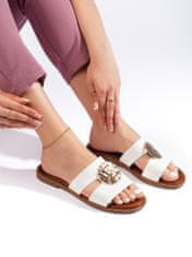 Amiatex Krásné nazouváky dámské bílé na plochém podpatku + Ponožky Gatta Calzino Strech, bílé, 38