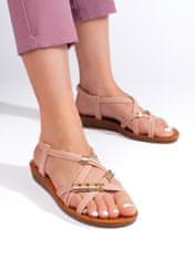 Amiatex Moderní dámské růžové sandály na plochém podpatku, odstíny růžové, 36