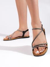 Amiatex Klasické černé sandály dámské na plochém podpatku, černé, 39