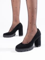 Amiatex Komfortní černé dámské lodičky na širokém podpatku + Ponožky Gatta Calzino Strech, černé, 40