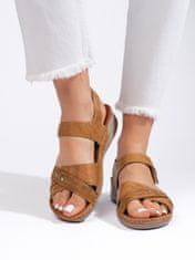 Amiatex Praktické dámské sandály hnědé platforma + Ponožky Gatta Calzino Strech, Brązowy, 36