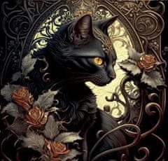 Norimpex Diamantová mozaika Černá kočka s rámem a květinami 30X40