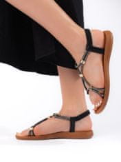 Amiatex Moderní černé dámské sandály na plochém podpatku + Ponožky Gatta Calzino Strech, černé, 39