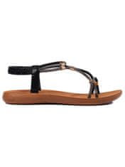 Amiatex Moderní černé dámské sandály na plochém podpatku + Ponožky Gatta Calzino Strech, černé, 39