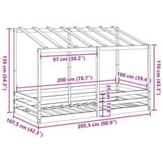 Vidaxl Dětská postel se střechou bílá 100 x 200 cm masivní borovice
