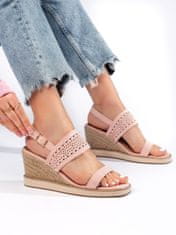 Amiatex Designové sandály růžové dámské na klínku + Ponožky Gatta Calzino Strech, odstíny růžové, 36