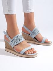 Amiatex Designové modré sandály dámské na klínku + Ponožky Gatta Calzino Strech, odstíny modré, 39