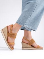 Amiatex Moderní sandály dámské hnědé na klínku + Ponožky Gatta Calzino Strech, Brązowy, 39