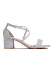 Amiatex Trendy stříbrné dámské sandály na širokém podpatku + Ponožky Gatta Calzino Strech, Srebrny, 36