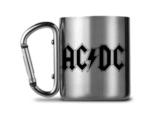 CurePink Kovový nerezový hrnek s karabinou AC/DC: Logo (objem 240 ml)