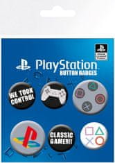 CurePink Placka Playstation: Set 6 placek (průměr 2,5 cm|3,2 cm)