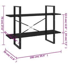 Vidaxl Knihovna se 2 policemi černá 100 x 30 x 70 cm masivní borovice