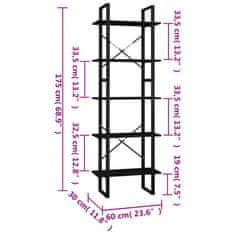 Vidaxl Knihovna s 5 policemi černá 60 x 30 x 175 cm borové dřevo