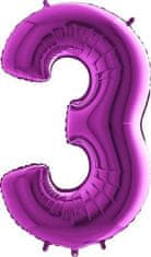 Balón foliový číslice 3 - TMAVĚ RŮŽOVÁ - 102 cm