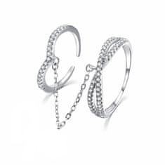 MOISS Luxusní dvojitý prsten ze stříbra se zirkony R00022 (Obvod 52 mm)