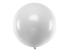 PartyDeco Metalický Balónek velký stříbrný sníh 1m
