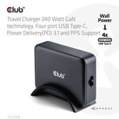 Club 3D Cestovní nabíječka 240W GaN technologie, 4xUSB-C, PPS + PD 3.1 Support