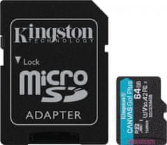 Kingston Canvas Go Plus 64GB microSDXC / UHS-I V30 U3 / CL10 / balení vč. adaptéru