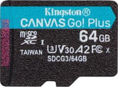Kingston Canvas Go Plus 64GB microSDXC / UHS-I V30 U3 / CL10 / balení vč. adaptéru