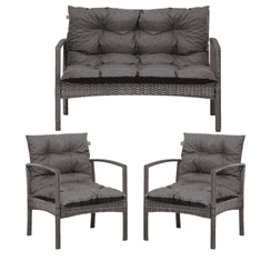 Blomster 3dílná sada sedáků polštář pro prošívaný polštář na lavici + 2x polštář na židli polštář na sedák pro ratanový nábytek tmavě šedý