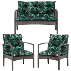 Blomster 3-dílná sada sedacích polštářů sedací polštář pro prošívaný polštář lavice + 2x polštář židle sedací polštář pro ratanový nábytek zelené listy