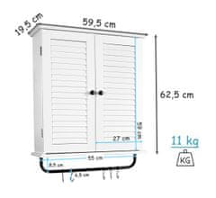 Leomark Bílá nástěnná skříňka s černou kolejnicí a věšáky MEGHAN 347