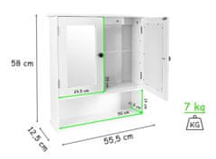 Leomark  Bílá, dřevěná, nástěnná zrcadlová skříňka MEGHAN 346